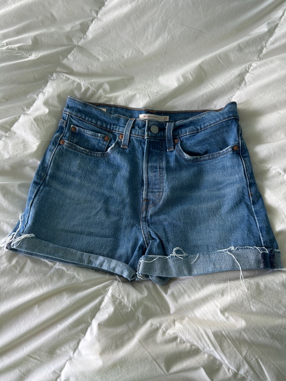 Levi's Blue Rolled Hem Denim Shorts
